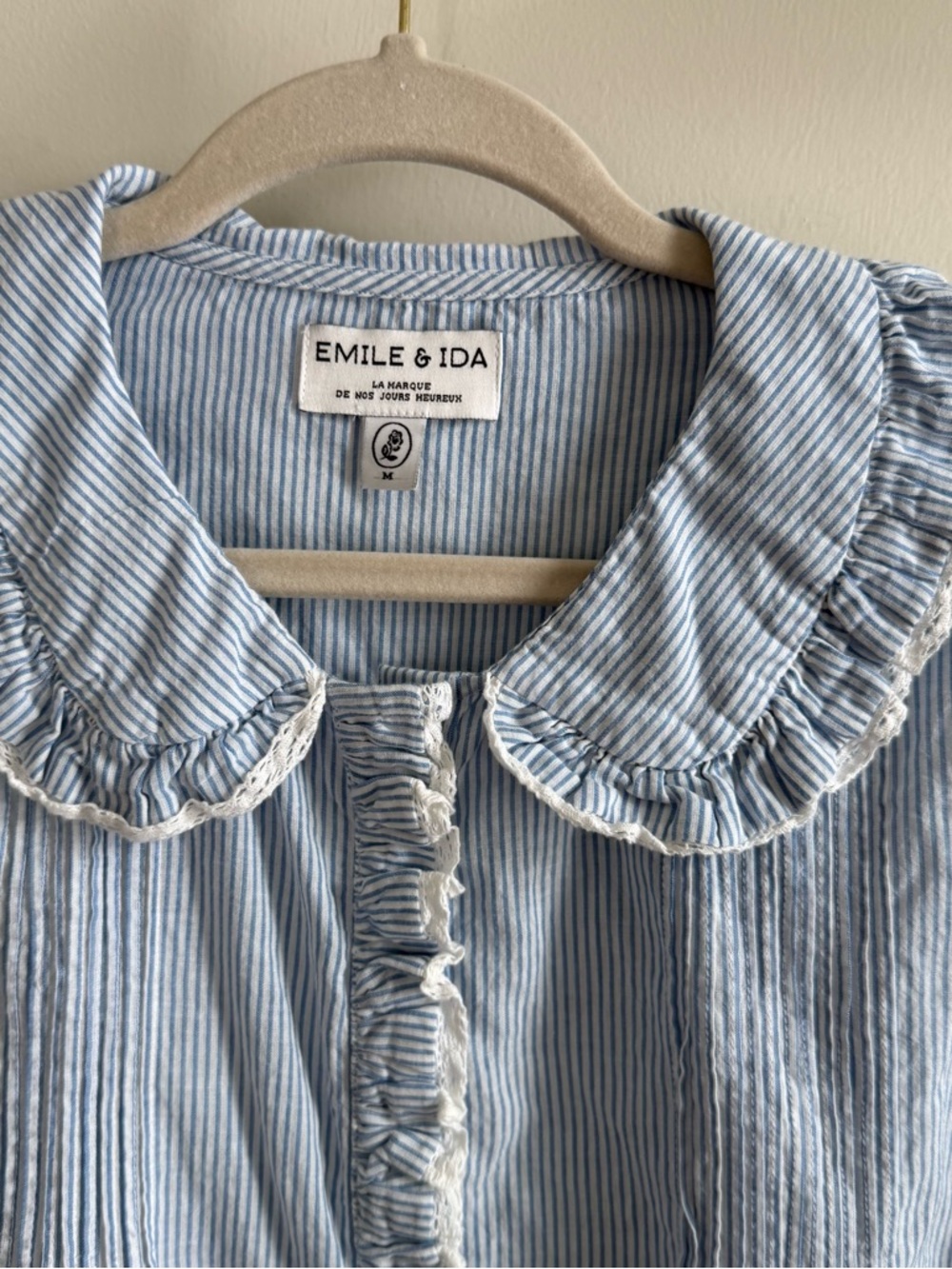Emile & Ida Light Blue and White Striped Blouse EUC - Picture 5 of 8